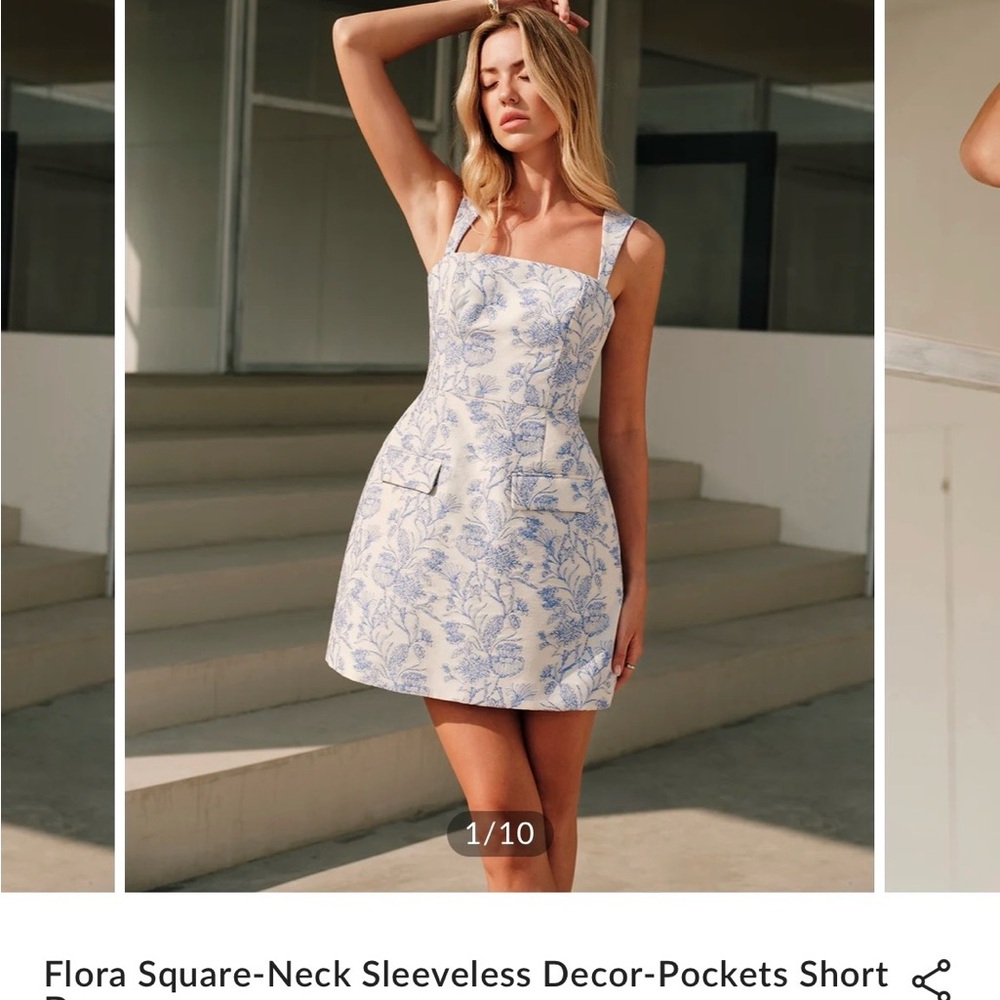 Commense Blue and White Floral Mini Dress